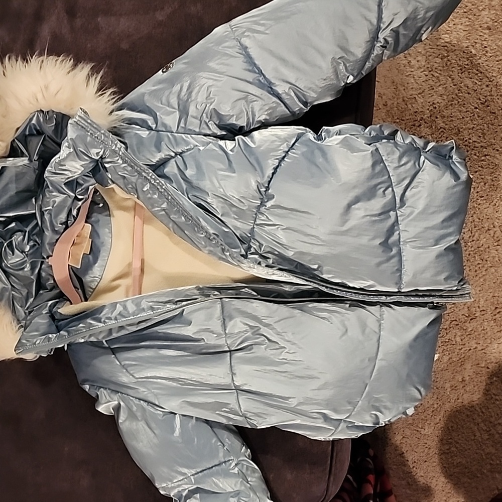 Girls size 14 metallic blue coat, hardly worn